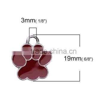 Zinc Based Alloy Charms Bear's Paw Silver Tone Deep Red Enamel photo-2