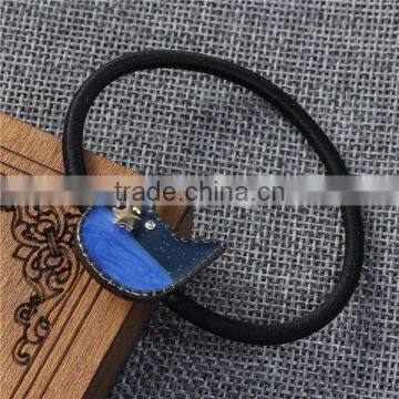 Zinc Based Alloy Enamel Hair Ties Cat Animal Blue Galaxy Universe Pattern Elastic Band photo-3