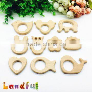 EN71 Approved Organic Zelkova Wood Animal Shape Baby Wooden Teether