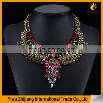 Wholesale Fashion Statement Necklace, Gold Necklace Jewelries With Colorful Diamond Stone photo-2