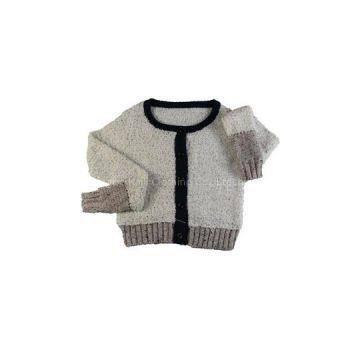 wholesale girl\'s crewneck cardigan knitwear fancy yarn donegal pullover sweater