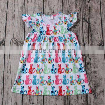 Yawoo Cute Cat Patterns Flutter Sleeve Pearl Dress Baby Frock Patterns Photo