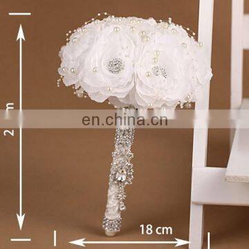 2016 White wedding bridal flower bouquet with Rhinestone and Pearl decoration