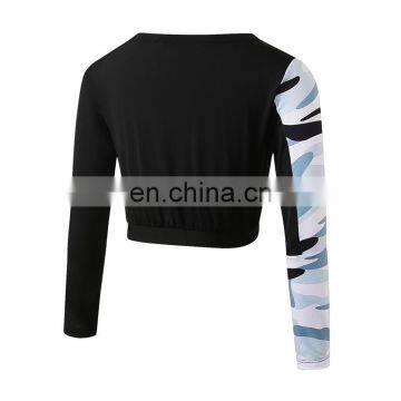 Hot Sexy Fashion Design Camo Print Quick Dry Long Sleeves Gym Wear T-shirt Women photo-5