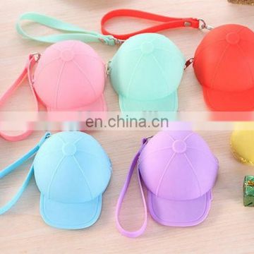 Silk pringting logo silicone baseball hat coin wallet with silicone strap for carry