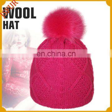 Winter colorful choice children fur ball beanie hat with real fox fur pom poms knit hat