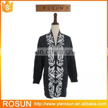 White Leaves Long Sleeve Knit Sweater Jacquard Cardigans for women