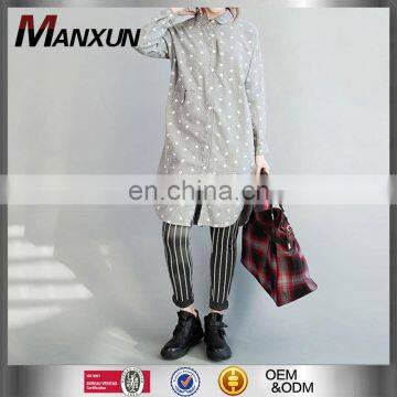 2016 Embellished New Western Latest Fashion Design Lady Blouse Women Cotton Gray Leisure Tops photo-2