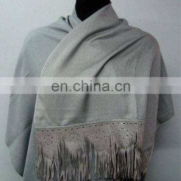 Silk Pashmina Scarf With Sued Trims photo-2