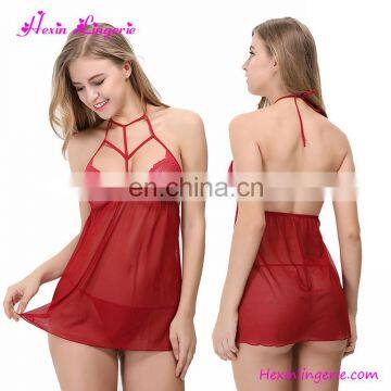 Newest Women Thin Transparent Halter Sleepwear Hot Sexy Babydoll Dress