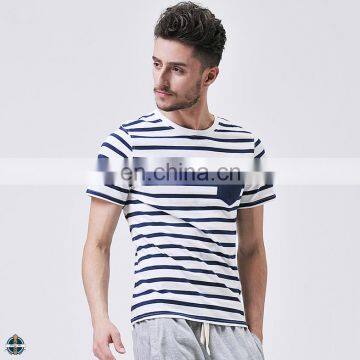 T-MT011 Mens Cotton Stripe Navy Style Front Pocket T-Shirt