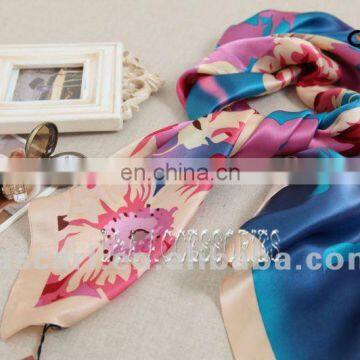 Ladies' real silk square shawl with floral printed (zx219)