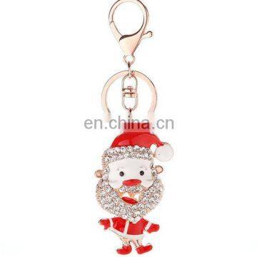 Promotion Gift Santa Claus Alloy Rhinestone Metal Keychain for Christmas