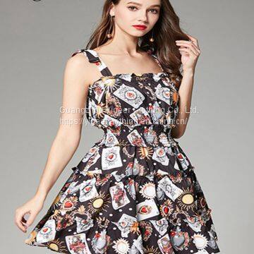 Poker Printed Strap Strings Floral Dress With Invisible Zip in Back photo-4