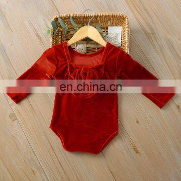 RTS Christmas Back With Bow Plain Romper Romper Girls Leotards Velvet Baby Romper photo-5