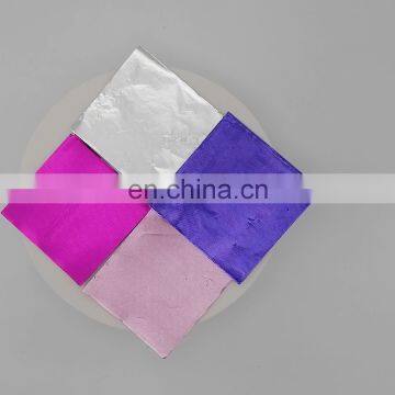 disposable custom laminated 10mic silver pink purple green gold chocolate foil packaging wrapper 8cm x 8cm