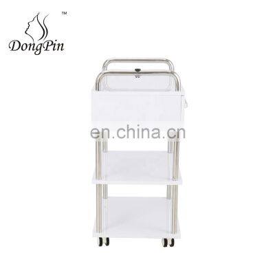 White Stainless Steel Lockable Salon Trolley Trolley Carts for Beauty Salon