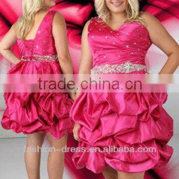 2013 Beautiful One-Shoulder For Fat Women Fuchsia Ball Gown Prom Dresses