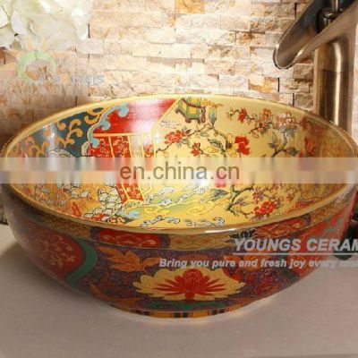 Artistic European Excellent Quality Bathroom Bowl Porcelain Ceramic Wash Basins Made In Jingdezhen