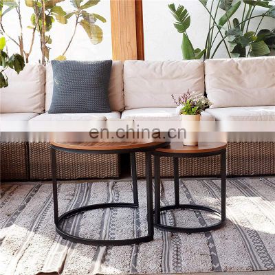 Modern Coffee Table Nesting Side Set of 2 End Table Top Sturdy Metal Frame Wood Desk