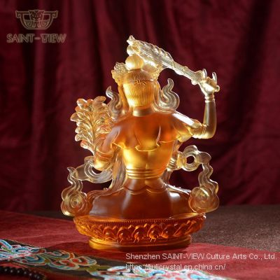 Factory Wholesale Crystal Liuli Tibetan Buddhism Statue Manjusri Bodhisattva Figurine H12cm/H17cm/H21cm/H30cm