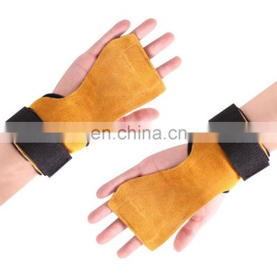 Leather WeightLifting workout Gloves Gym Grip Palm Protector Strap Weight lifting Pad Wrist Wraps Dumbbell