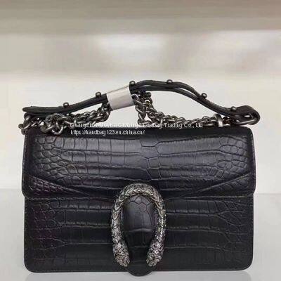 Luxury Imported Crocodile Leather Women's Bag High-End Genuine Leather Ladies Shoulder Messenger Bag Chain Bag Square Bag Fashion Small Square Bag photo-2