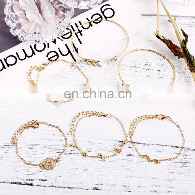6pcs/set Bohemian V Shape Bracelet Set For Women Gold Color Chain Bracelets Sets Jewelry photo-4
