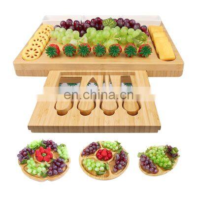 Wholesale Premium Bamboo Wood Knife Set Charcuterie Cutlery Slide-out Drawer Cheese Board photo-4