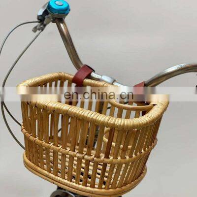 Hot Sale Handcrafted Rattan front bicycle basket Wicker bike basket with cup holder Cheap Wholesale made in Vietnam