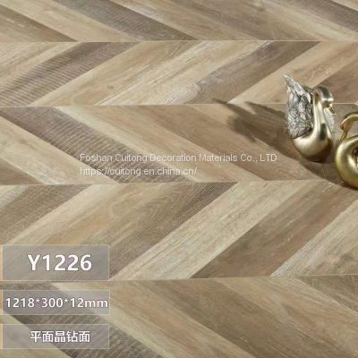 Teak color laminate Flooring Oak Grain Composite Flooring Fish Bone Parquet Flooring MDF Flooring 12mm Wood flooring