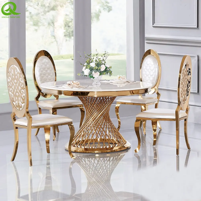 White Marble Dining Table Gold Party Wedding Metal Steel Stainless Style Modern Dining Table