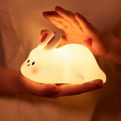 2024 Led Cartoon Silicone bunny Lamp USB Touch Sensor  Light Bedroom Bedside Big Face Rabbit Silicone Night Light for  Kids