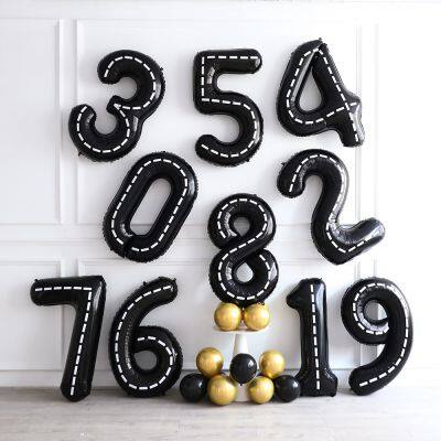 0-9 Black White Striped 40 Inch Number Foil Balloons Numero De Globos for Party Decoration Race Racing Car Number Balloon