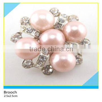 Pink Pearl Silver Plated Base Brooch Glass Crystal Setting Brooch 2.5X2.5cm