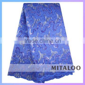 African Embroidered Lace Fabric With Rhinestones 100%polyester Organza Lace With Eyelet OG0173 Royal Blue