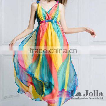 2016 Beautiful Colorful Lady Casual One-piece Dress Women Long Beach Party Kaftan Chiffon New Style Gown photo-2