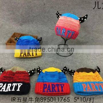 Letter Party Embroidery OX Horn Style Children's Knitted Funny Winter Hats