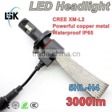 Fanless 180 degree XM L2 chip h4 led headlight super bright 6500k factory direct