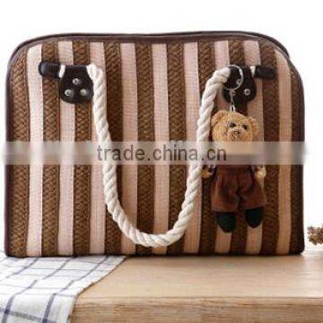 Ladies Fashion Blue Stripe Beach Straw Bag photo-2