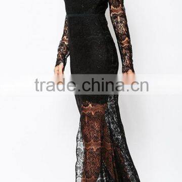 Black Lace Maxi Dress Mesh Lace Dress Ladies Sexy Transparent Lace Dress photo-2