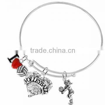 Silver Tone and Genuine Sparkling Clear Crystal Covered "Volleyball" Heart Shaped Charm Bracelet