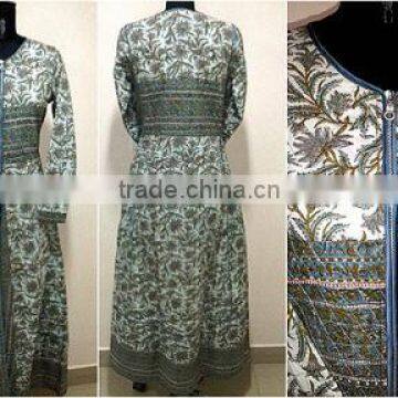 Handmade woodblock printing qulited winter dress