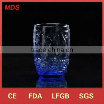 Wholesale painted cobalt blue tumbler glass with carved pattern