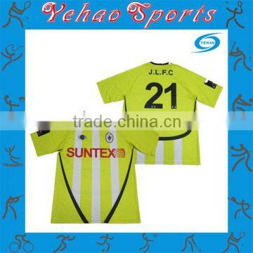 custom subliamtion yellow soccer jersey with white stripes