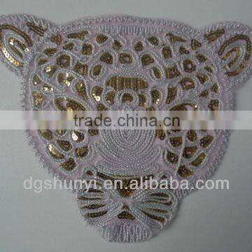 Corded tape and sequins embroidered tiger patch