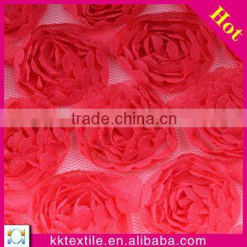 Hot sale mesh fabric chiffon laser wave around the little rose embroidery for wedding dress