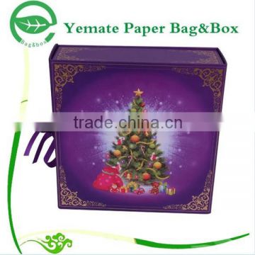 Christmas tree printed flat pack rectangle small folding Christmas gift paper cardboard packaging box with ribbon