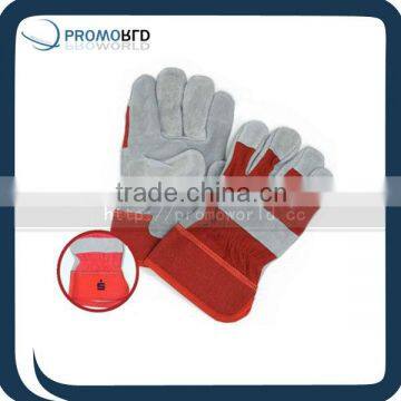 Printed leather working gloves red color safty gloves pigskin