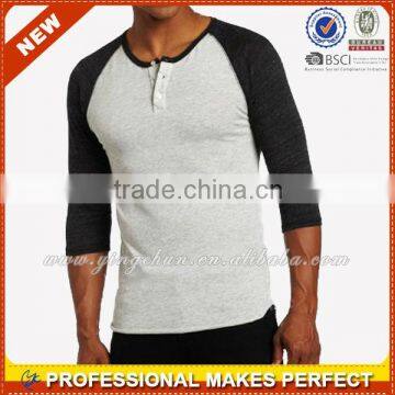 Muscle Polo Neck Two Tone 3/4 Sleeve Raglan T-shirt (YCT-C0297)